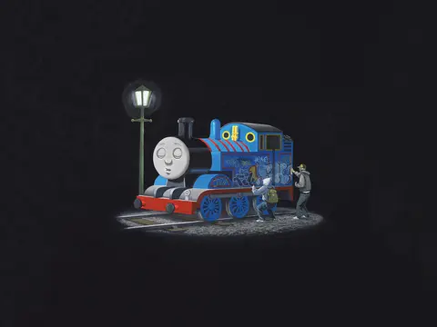 Graffiti taggers thomas train night painting