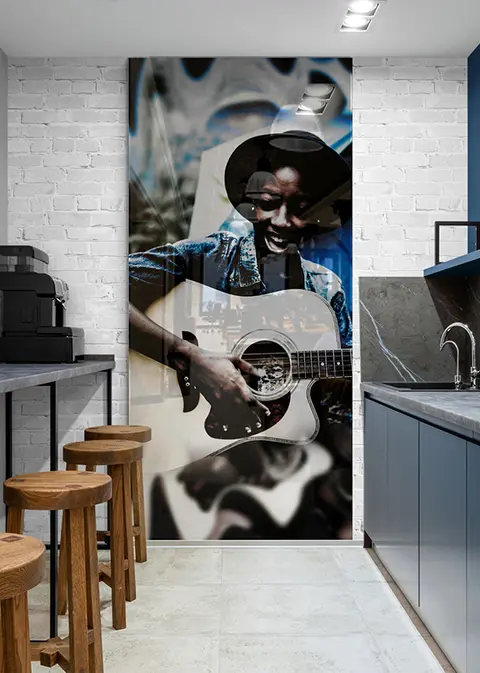 Panel Szklany Jadalnia Czarna Gitarzystka