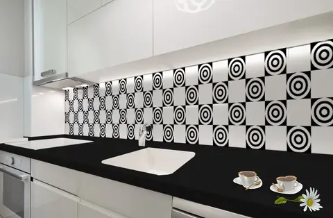 Panel Szklany Do Kuchni Biały Wzory Geometryczne