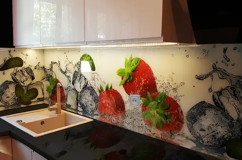 Panel Szklany Truskawki Woda Kostki Lodu