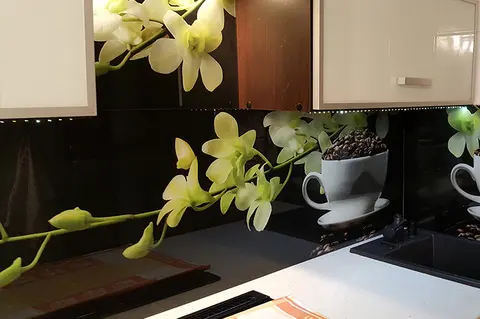 Panel Do Kuchni Czarny Orchidee